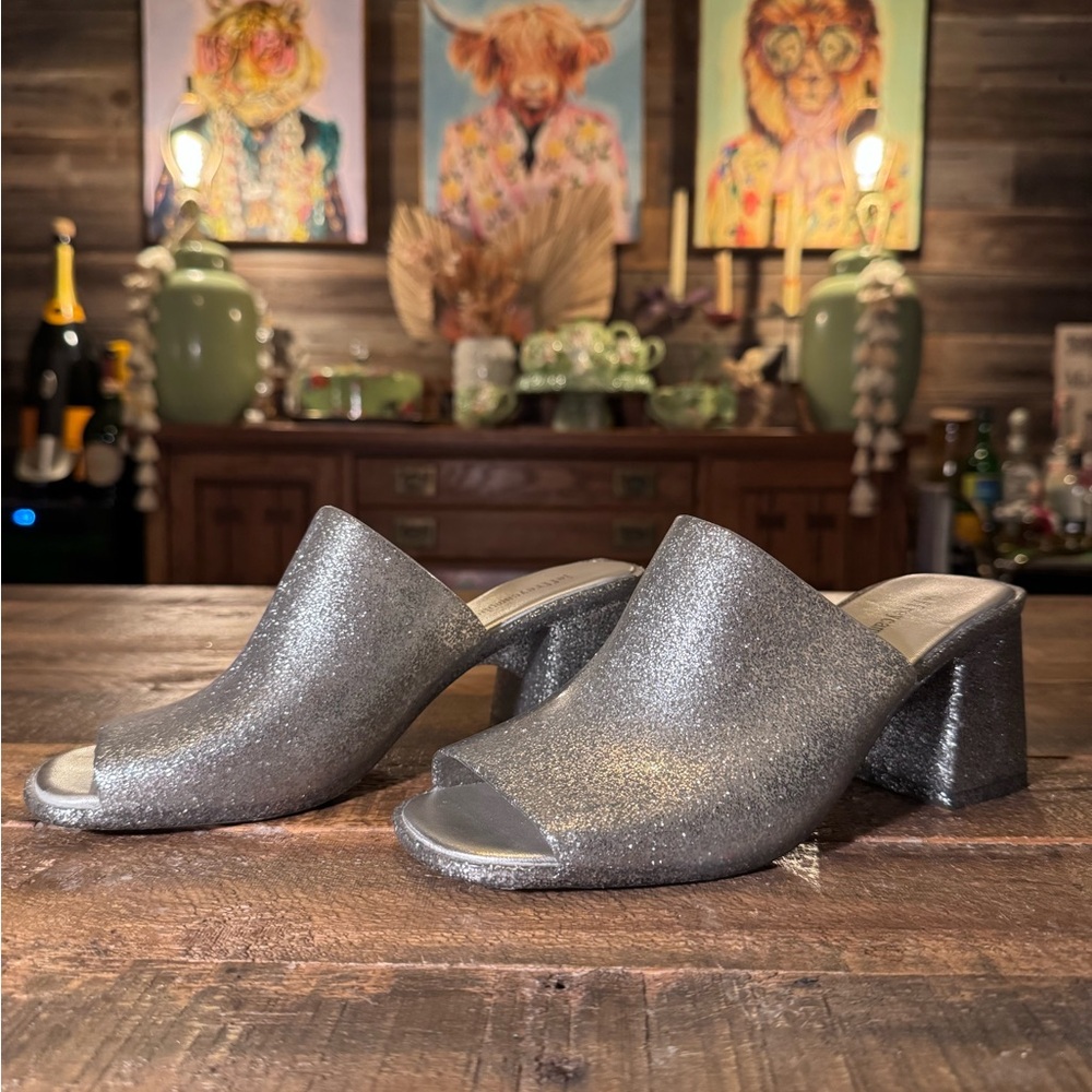 Jeffery Campbell Silver Glitter Mules Excellent condition